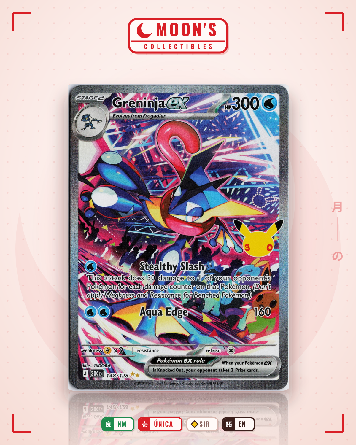 Carta Pokémon Greninja ex · 30th Celebration #148/128 (NM) — pieza única en Moon's Collectibles México