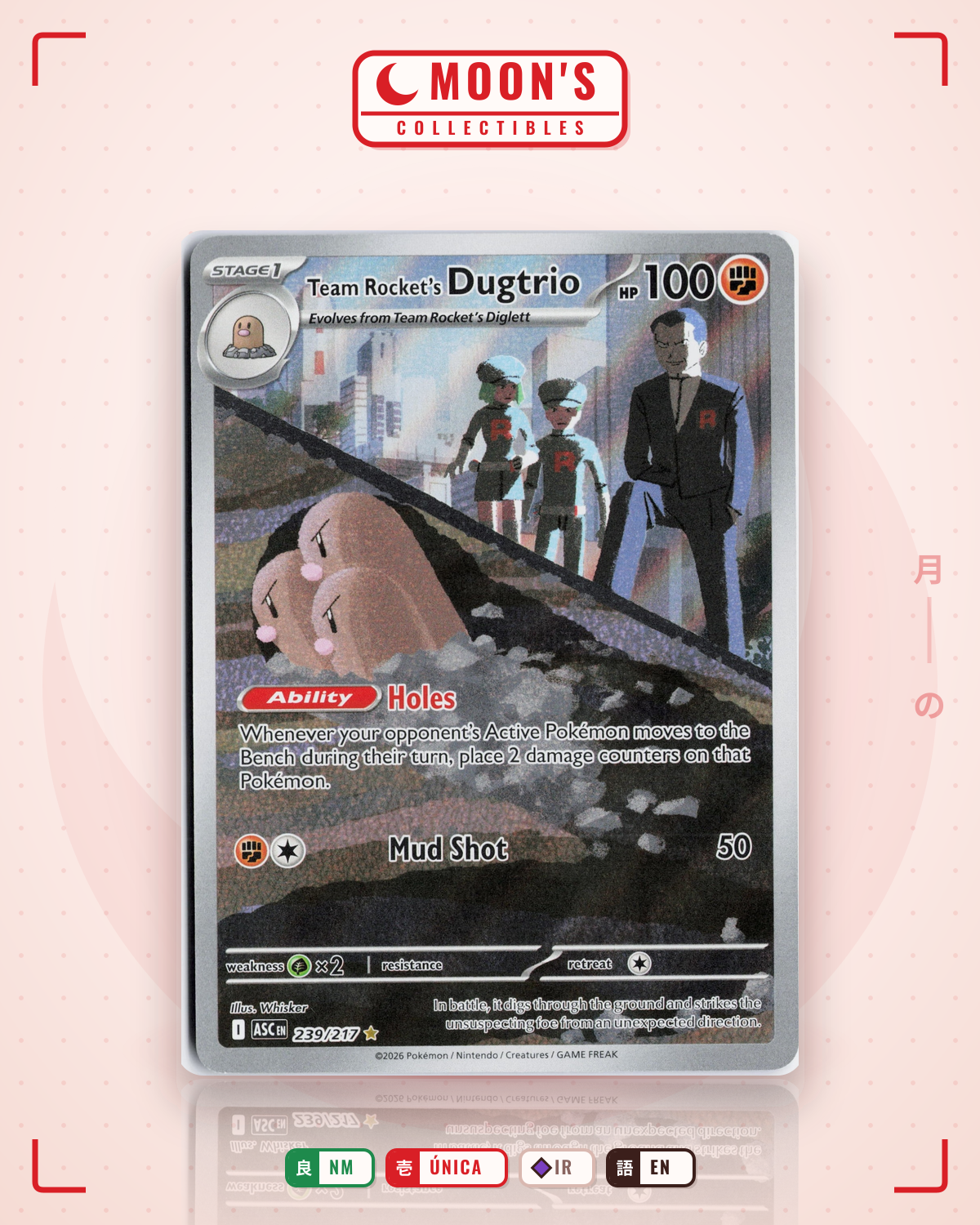 Carta Pokémon Team Rocket's Dugtrio · Ascended Heroes #239/217 (NM) — pieza única en Moon's Collectibles México