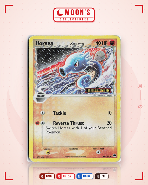 Carta Pokémon Horsea δ · Dragon Frontiers #31/101 (DMG) — pieza única en Moon's Collectibles México