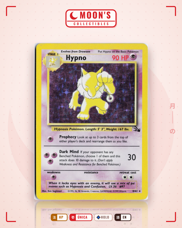 Carta Pokémon Hypno · Fossil #8/62 (HP) — pieza única en Moon's Collectibles México