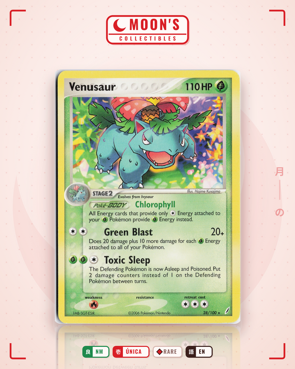 Carta Pokémon Venusaur · Crystal Guardians #28/100 (NM) — pieza única en Moon's Collectibles México