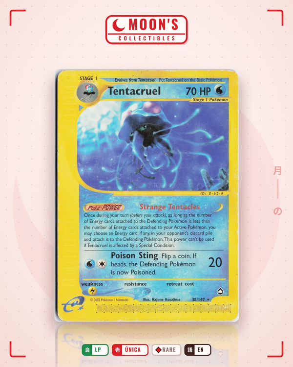 Carta Pokémon Tentacruel · Aquapolis #38/147 (LP) — pieza única en Moon's Collectibles México
