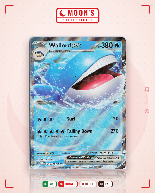 Carta Pokémon Wailord ex · Pitch Black #016/084 (NM) — pieza única en Moon's Collectibles México
