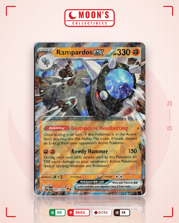 Carta Pokémon Rampardos ex · Pitch Black #045/084 (NM) — pieza única en Moon's Collectibles México
