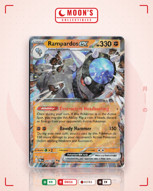 Carta Pokémon Rampardos ex · Pitch Black #045/084 (NM) — pieza única en Moon's Collectibles México