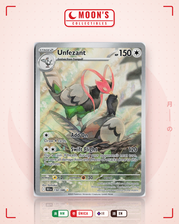 Carta Pokémon Unfezant · Black Bolt #150/086 (NM) — pieza única en Moon's Collectibles México