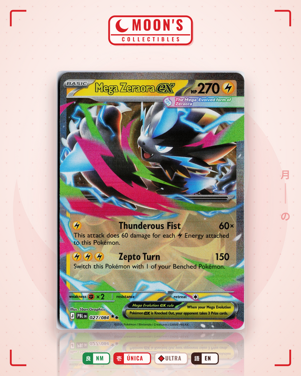 Carta Pokémon Mega Zeraora ex · Pitch Black #027/084 (NM) — pieza única en Moon's Collectibles México
