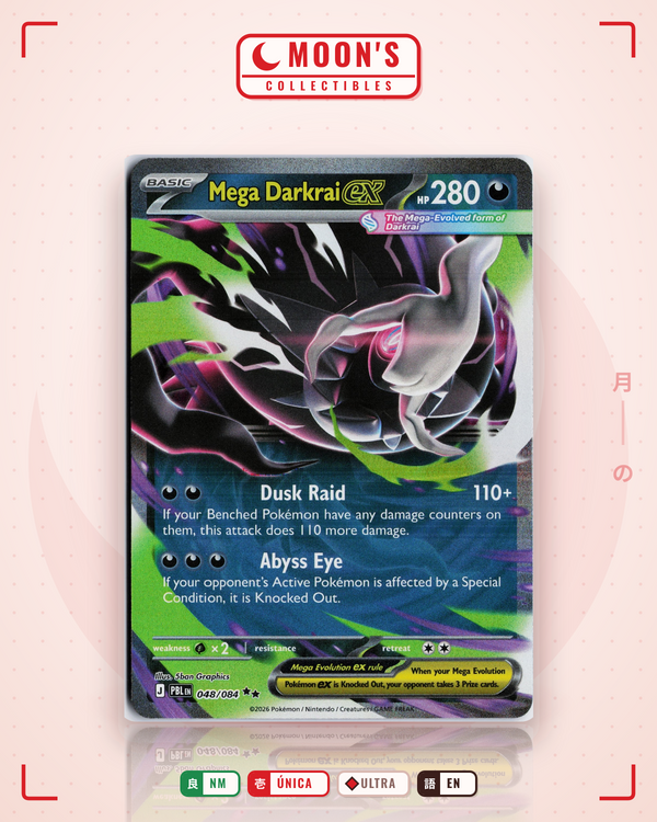 Carta Pokémon Mega Darkrai ex · Pitch Black #048/084 (NM) — pieza única en Moon's Collectibles México