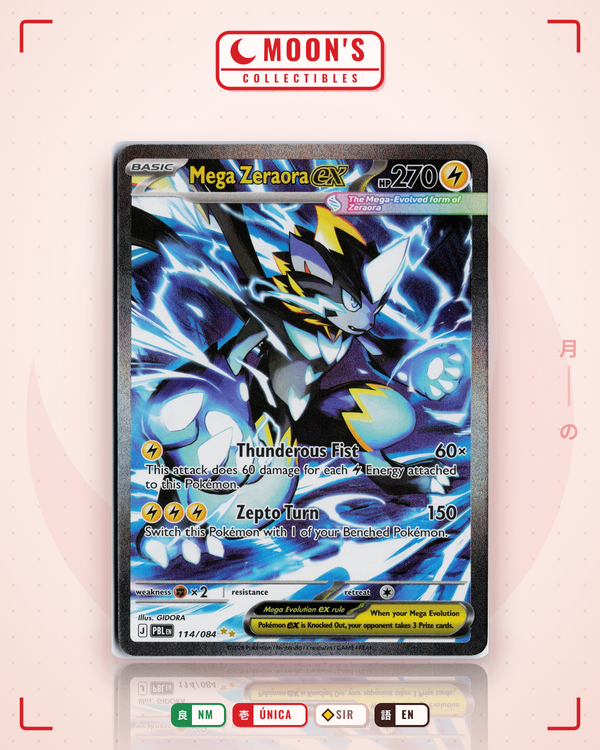 Carta Pokémon Mega Zeraora ex · Pitch Black #114/084 (NM) — pieza única en Moon's Collectibles México