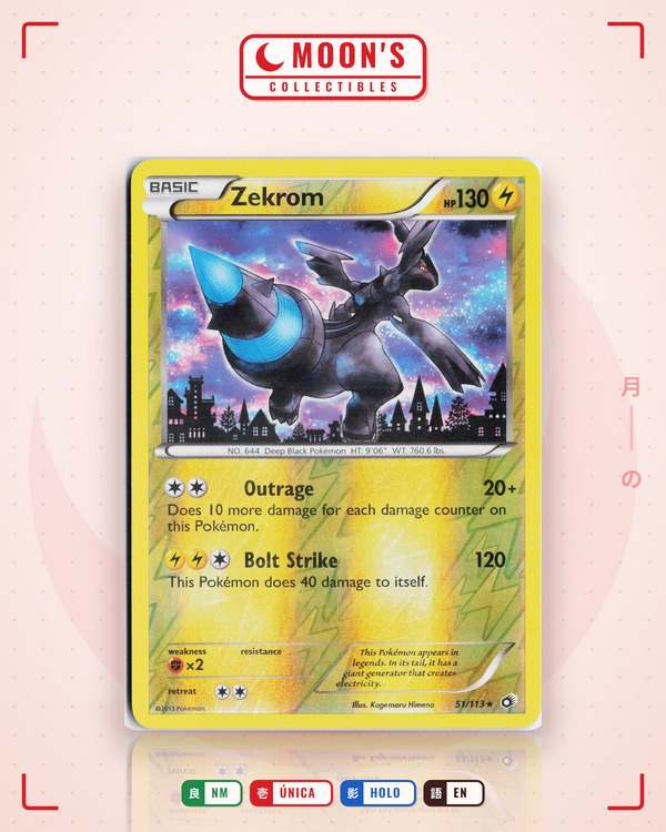 Carta Pokémon Zekrom · Legendary Treasures #51/113 (NM) — pieza única en Moon's Collectibles México