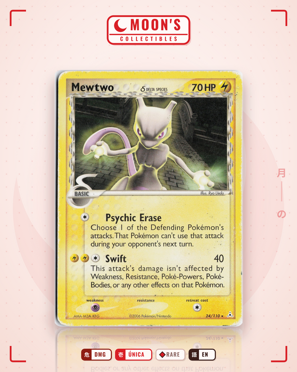 Carta Pokémon Mewtwo δ · Holon Phantoms #24/110 (DMG) — pieza única en Moon's Collectibles México