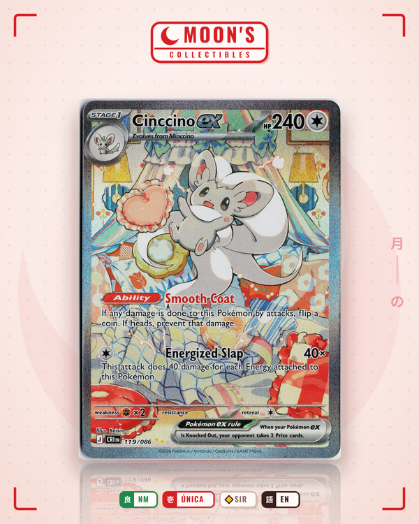 Carta Pokémon Cinccino ex · Chaos Rising #119/086 (NM) — pieza única en Moon's Collectibles México
