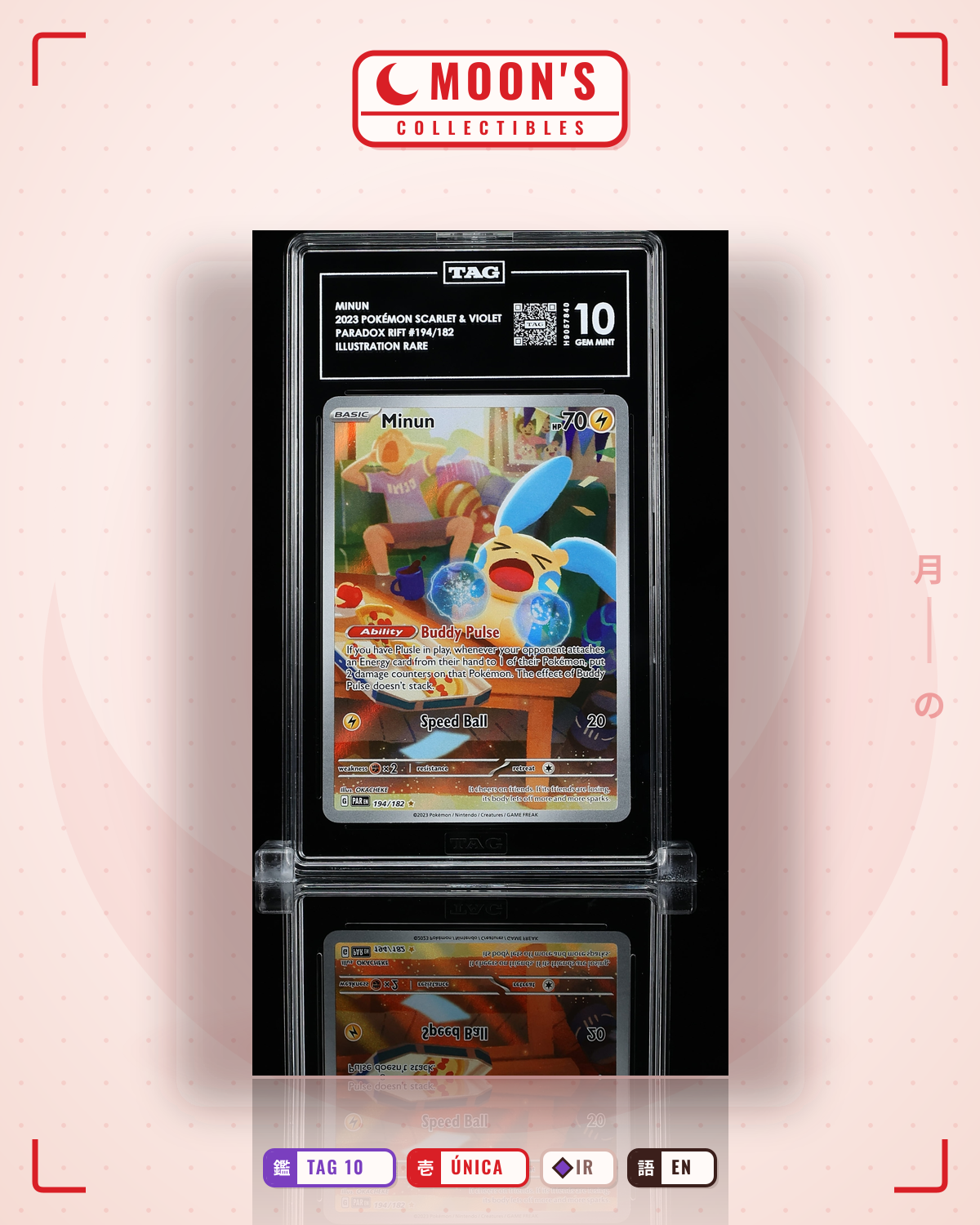 Carta Pokémon Minun · Paradox Rift #194/182 (TAG 10) — pieza única en Moon's Collectibles México