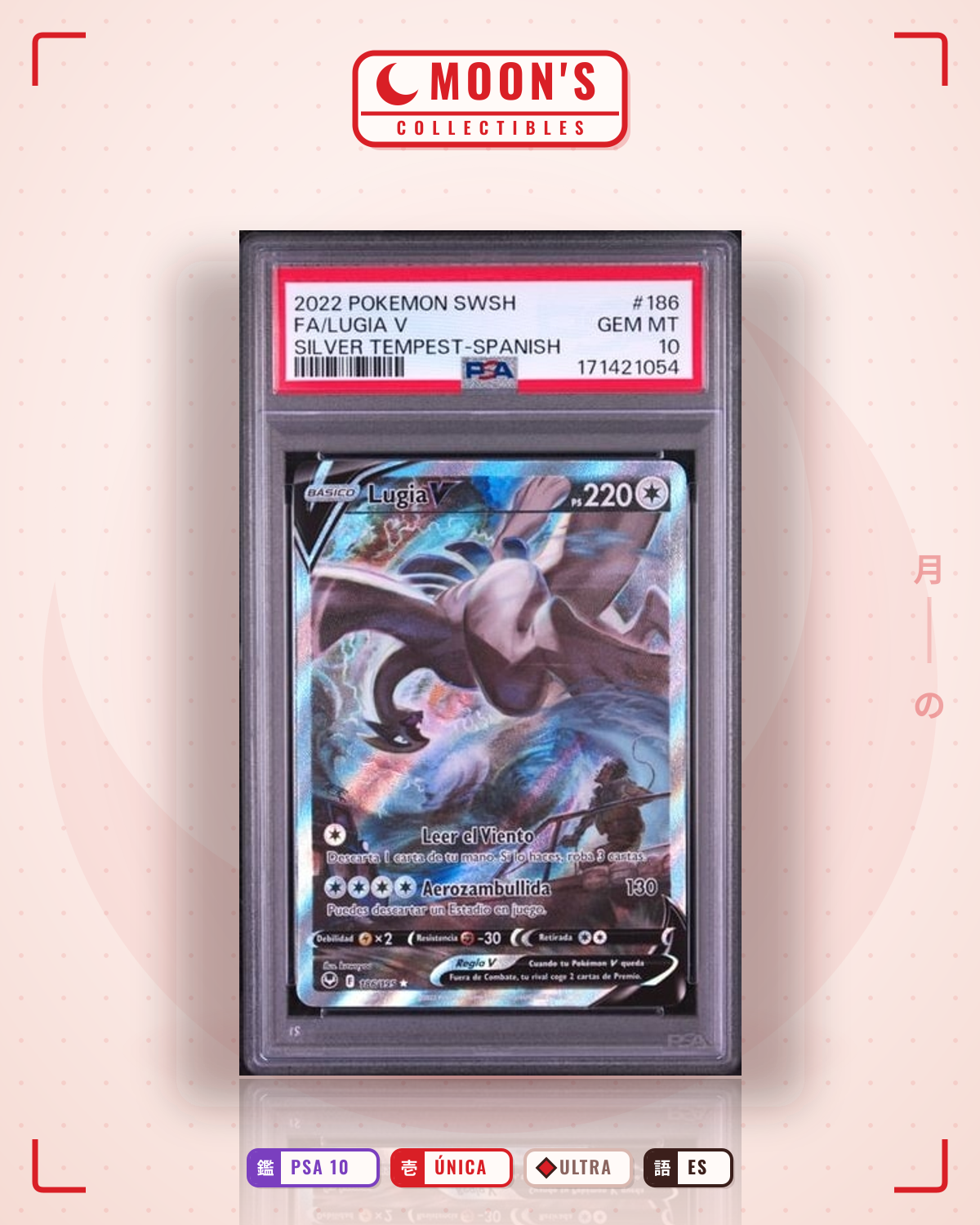 Carta Pokémon Lugia V · Silver Tempest #186/195 (PSA 10) — pieza única en Moon's Collectibles México