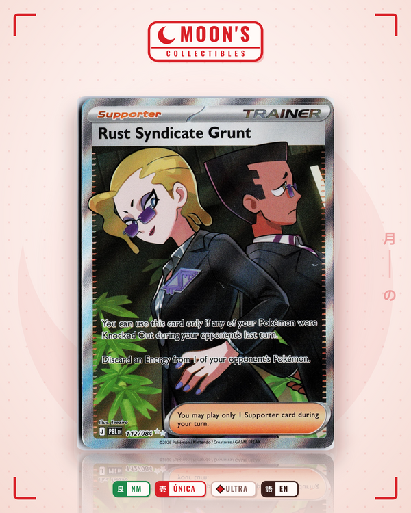 Carta Pokémon Rust Syndicate Grunt · Pitch Black #112/084 (NM) — pieza única en Moon's Collectibles México