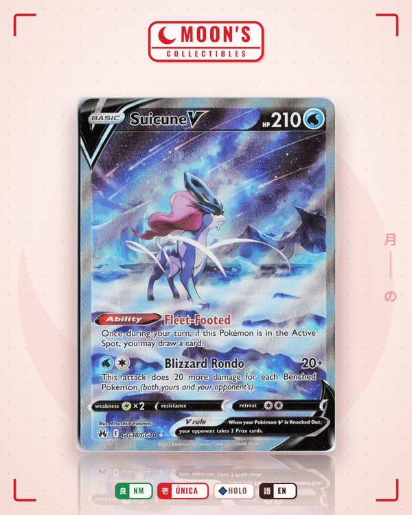 Carta Pokémon Suicune V · Crown Zenith Galarian Gallery #GG38/GG70 (NM) — pieza única en Moon's Collectibles México