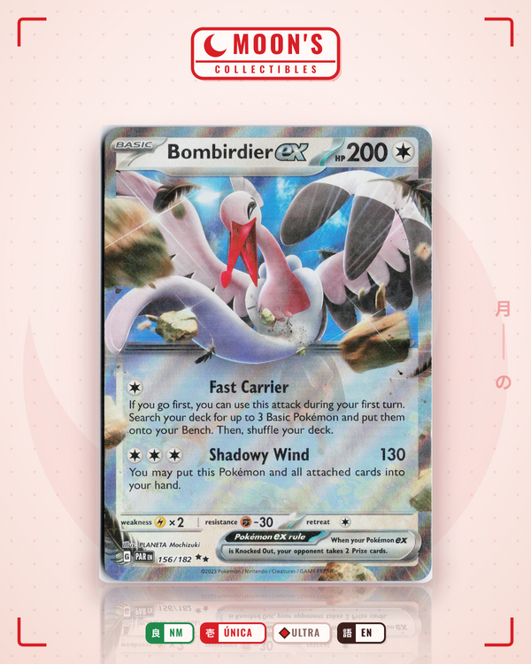 Carta Pokémon Bombirdier ex · Paradox Rift #156/182 (NM) — pieza única en Moon's Collectibles México