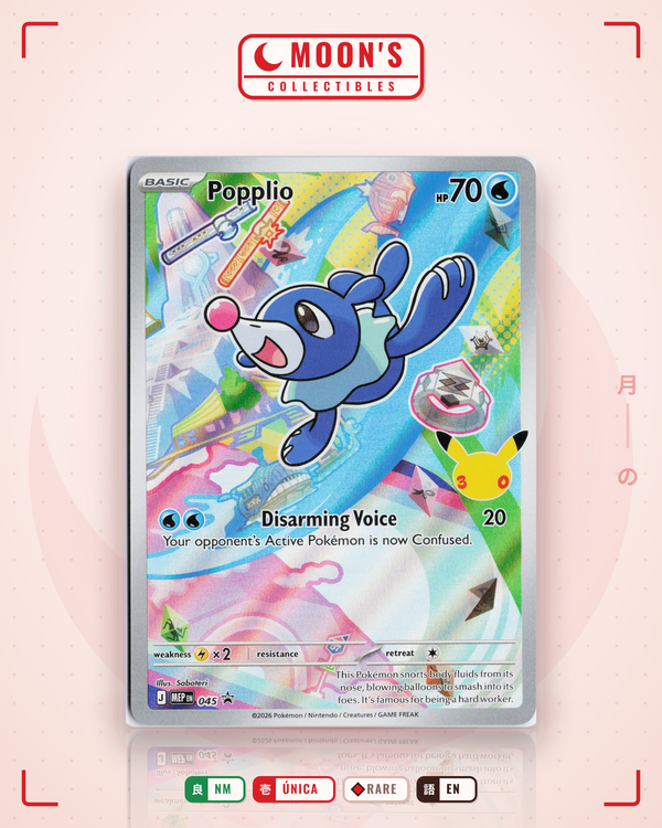 Carta Pokémon Popplio · Mega Evolution Black Star Promos #045 (NM) — pieza única en Moon's Collectibles México
