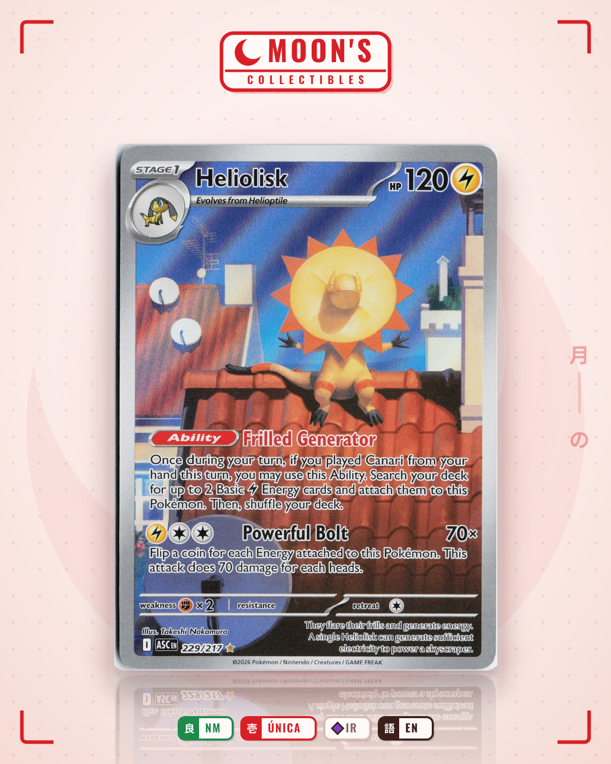 Carta Pokémon Heliolisk · Ascended Heroes #229/217 (NM) — pieza única en Moon's Collectibles México