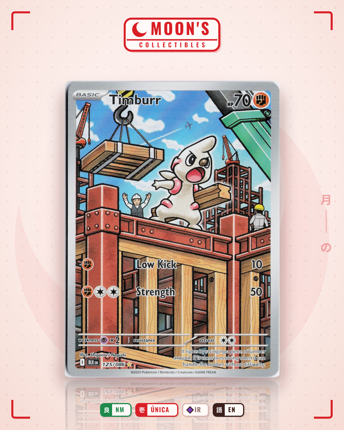 Carta Pokémon Timburr · Black Bolt #125/086 (NM) — pieza única en Moon's Collectibles México