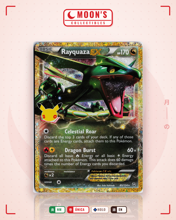 Carta Pokémon Rayquaza-EX · Dragons Exalted #85/124 (NM) — pieza única en Moon's Collectibles México