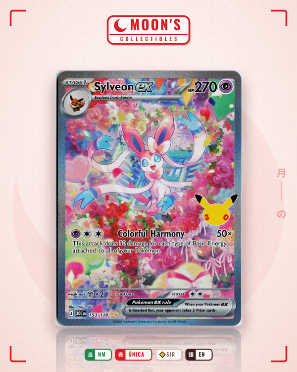 Carta Pokémon Sylveon ex · 30th Celebration #153/128 (NM) — pieza única en Moon's Collectibles México