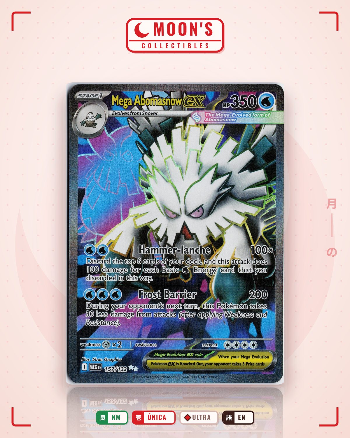 Carta Pokémon Mega Abomasnow ex · Mega Evolution #157/132 (NM) — pieza única en Moon's Collectibles México
