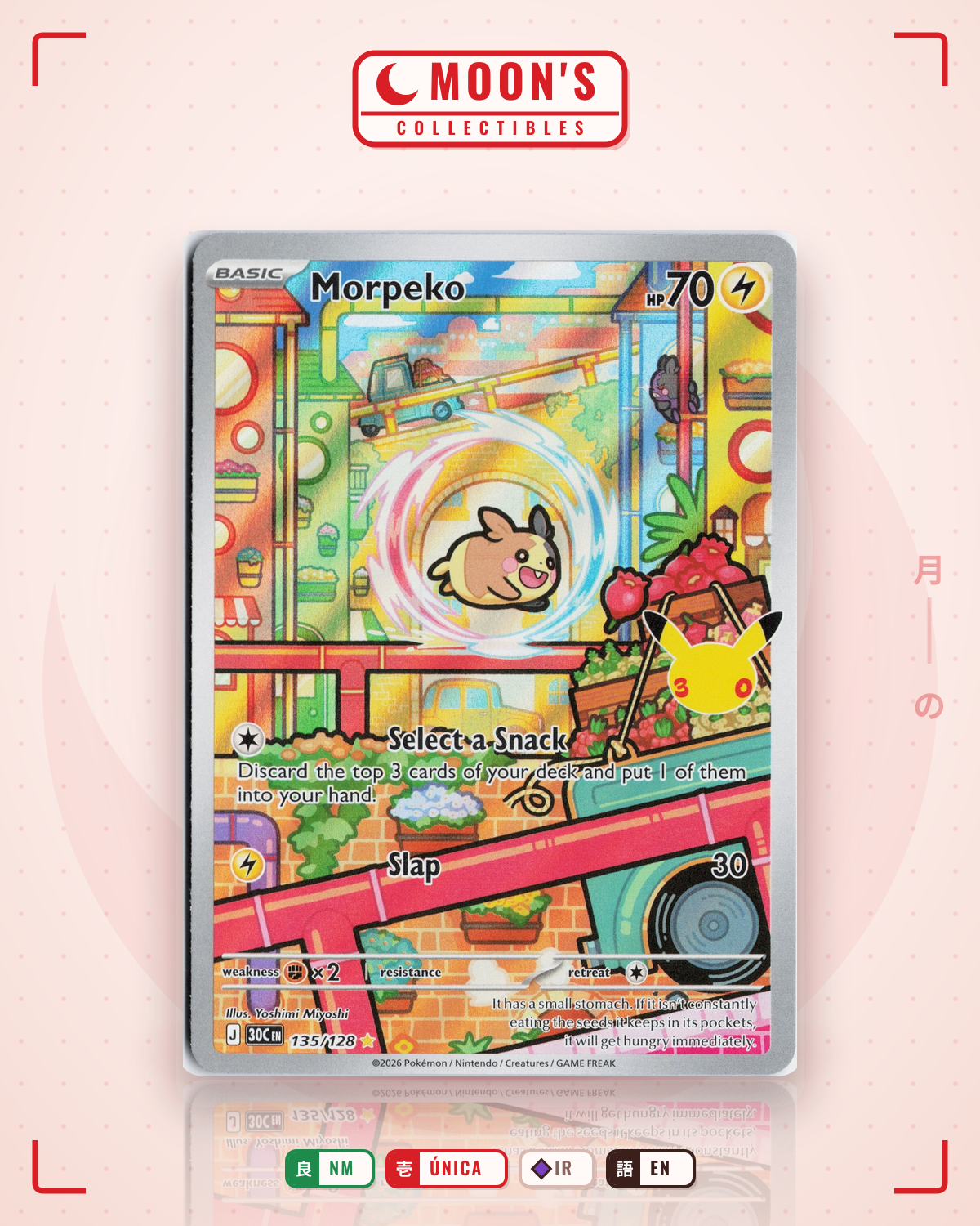 Carta Pokémon Morpeko · 30th Celebration #135/128 (NM) — pieza única en Moon's Collectibles México
