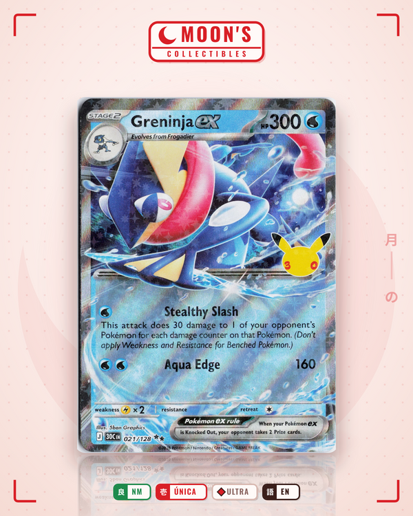 Carta Pokémon Greninja ex · 30th Celebration #021/128 (NM) — pieza única en Moon's Collectibles México