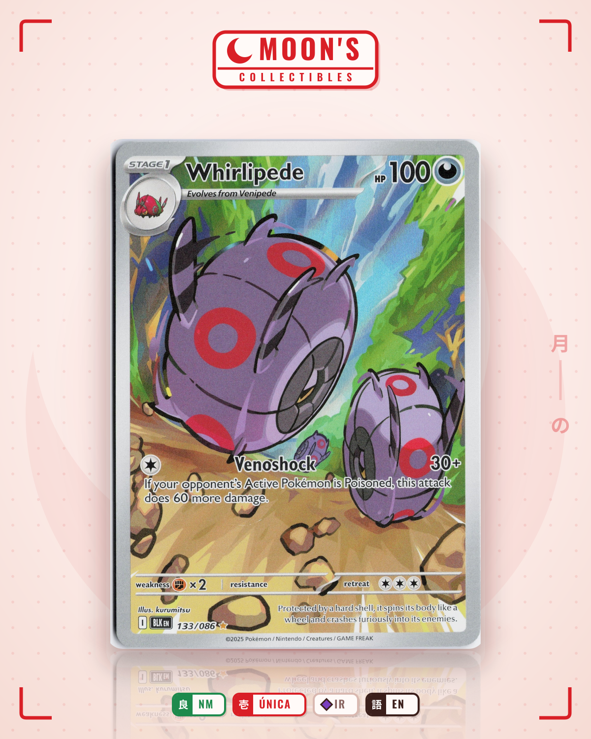 Carta Pokémon Whirlipede · Black Bolt #133/086 (NM) — pieza única en Moon's Collectibles México