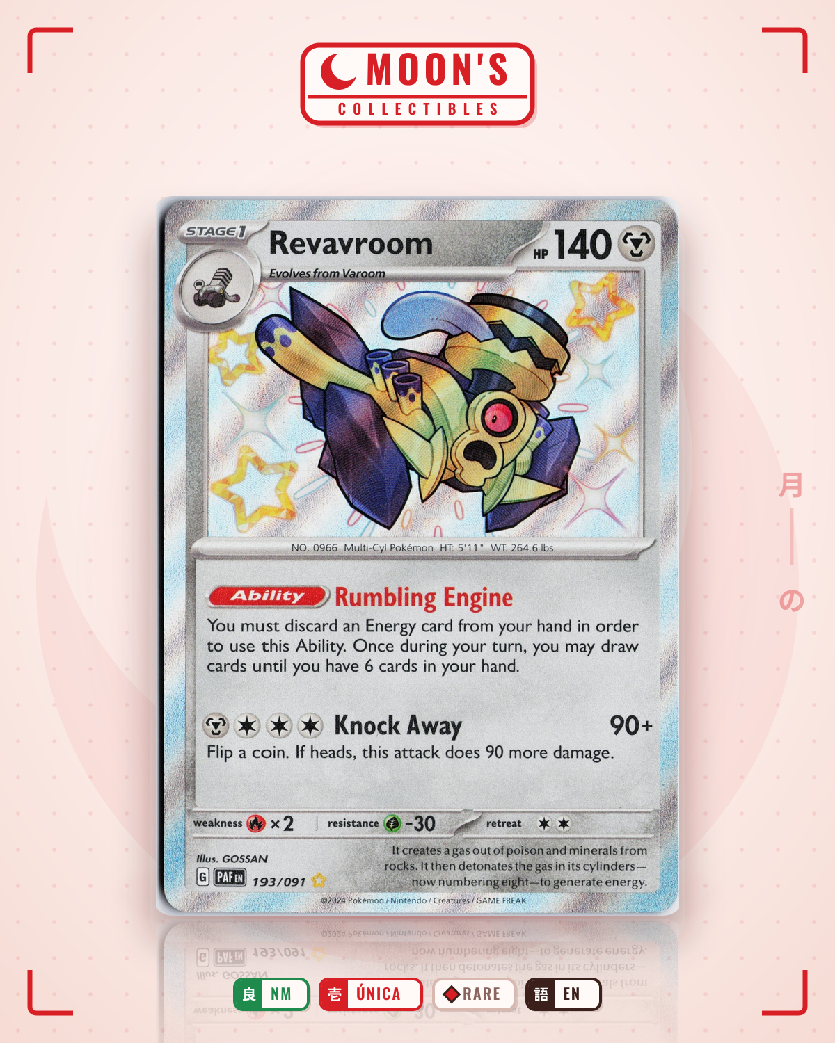 Carta Pokémon Revavroom · Paldean Fates #193/091 (NM) — pieza única en Moon's Collectibles México