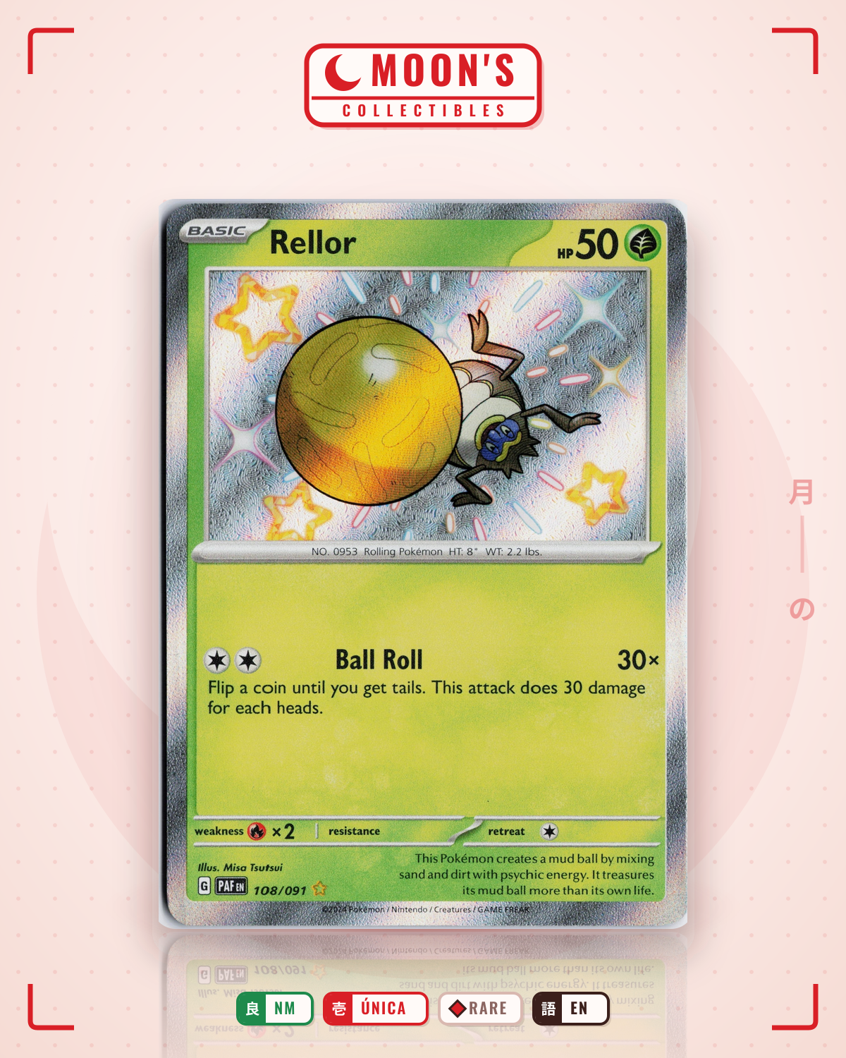 Carta Pokémon Rellor · Paldean Fates #108/091 (NM) — pieza única en Moon's Collectibles México