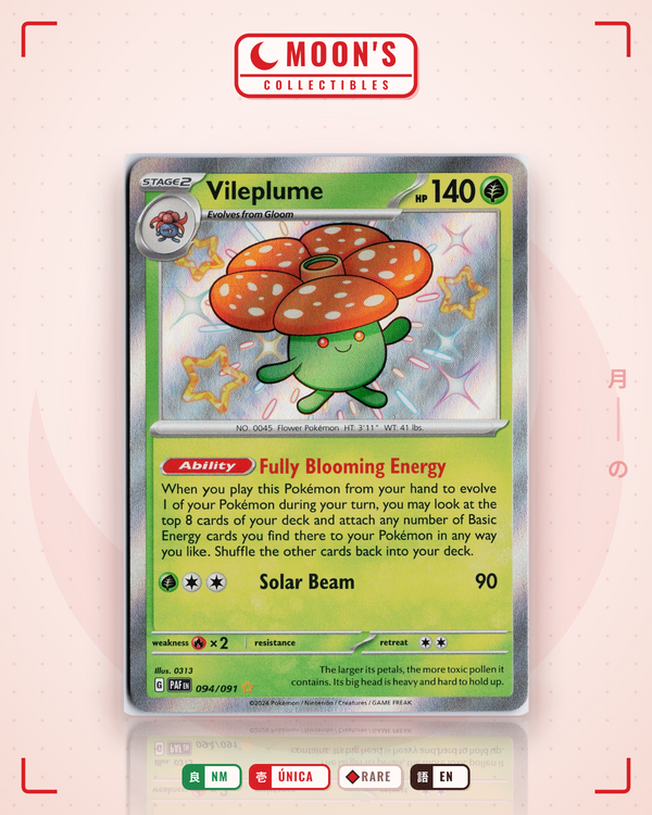 Carta Pokémon Vileplume · Paldean Fates #094/091 (NM) — pieza única en Moon's Collectibles México