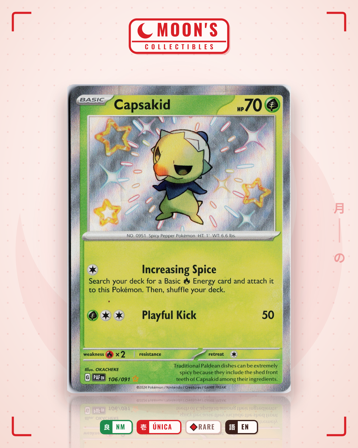 Carta Pokémon Capsakid · Paldean Fates #106/091 (NM) — pieza única en Moon's Collectibles México