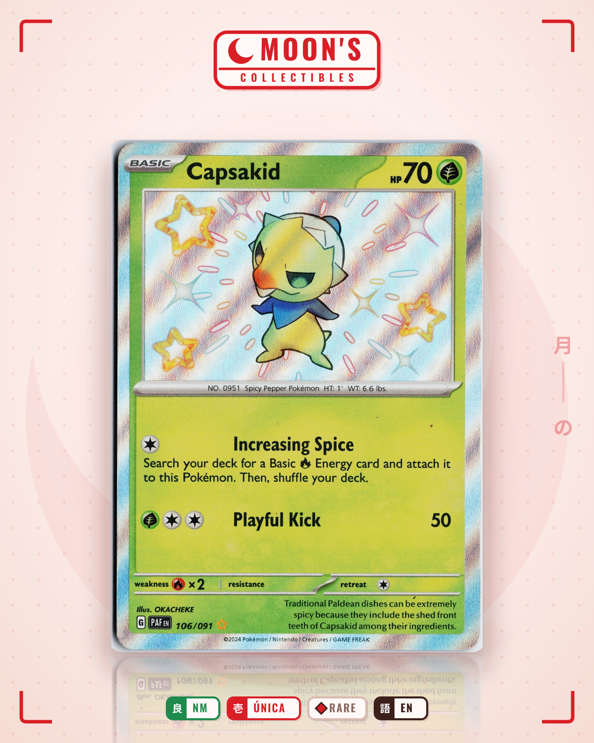 Carta Pokémon Capsakid · Paldean Fates #106/091 (NM) — pieza única en Moon's Collectibles México