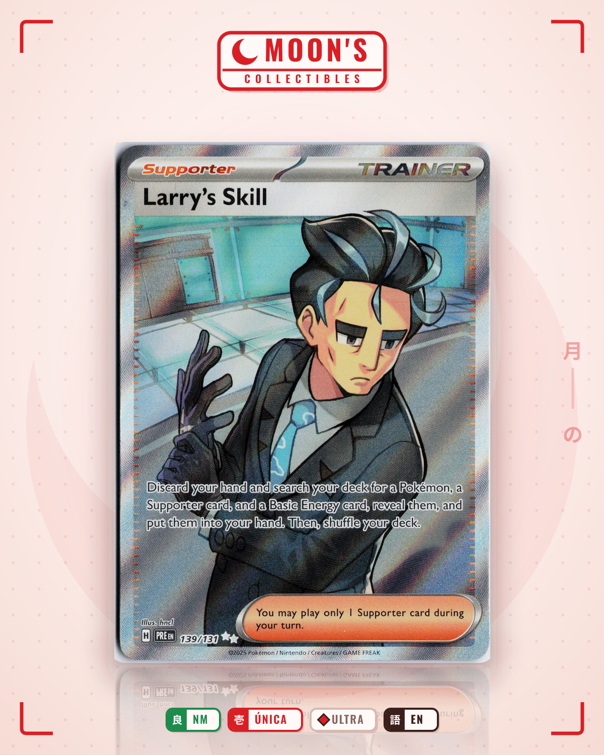 Carta Pokémon Larry's Skill · Prismatic Evolutions #139/131 (NM) — pieza única en Moon's Collectibles México