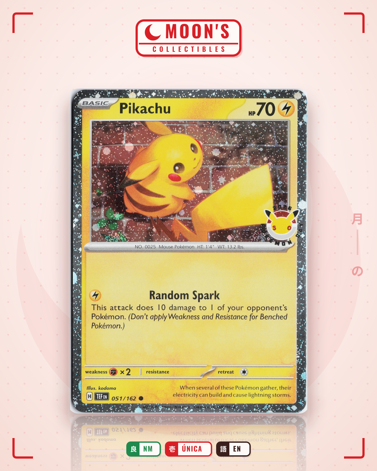 Carta Pokémon Pikachu · Temporal Forces #051/162 (NM) — pieza única en Moon's Collectibles México