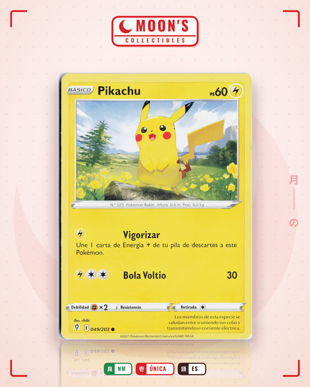 Carta Pokémon Pikachu · Evolving Skies #049/203 (NM) — pieza única en Moon's Collectibles México