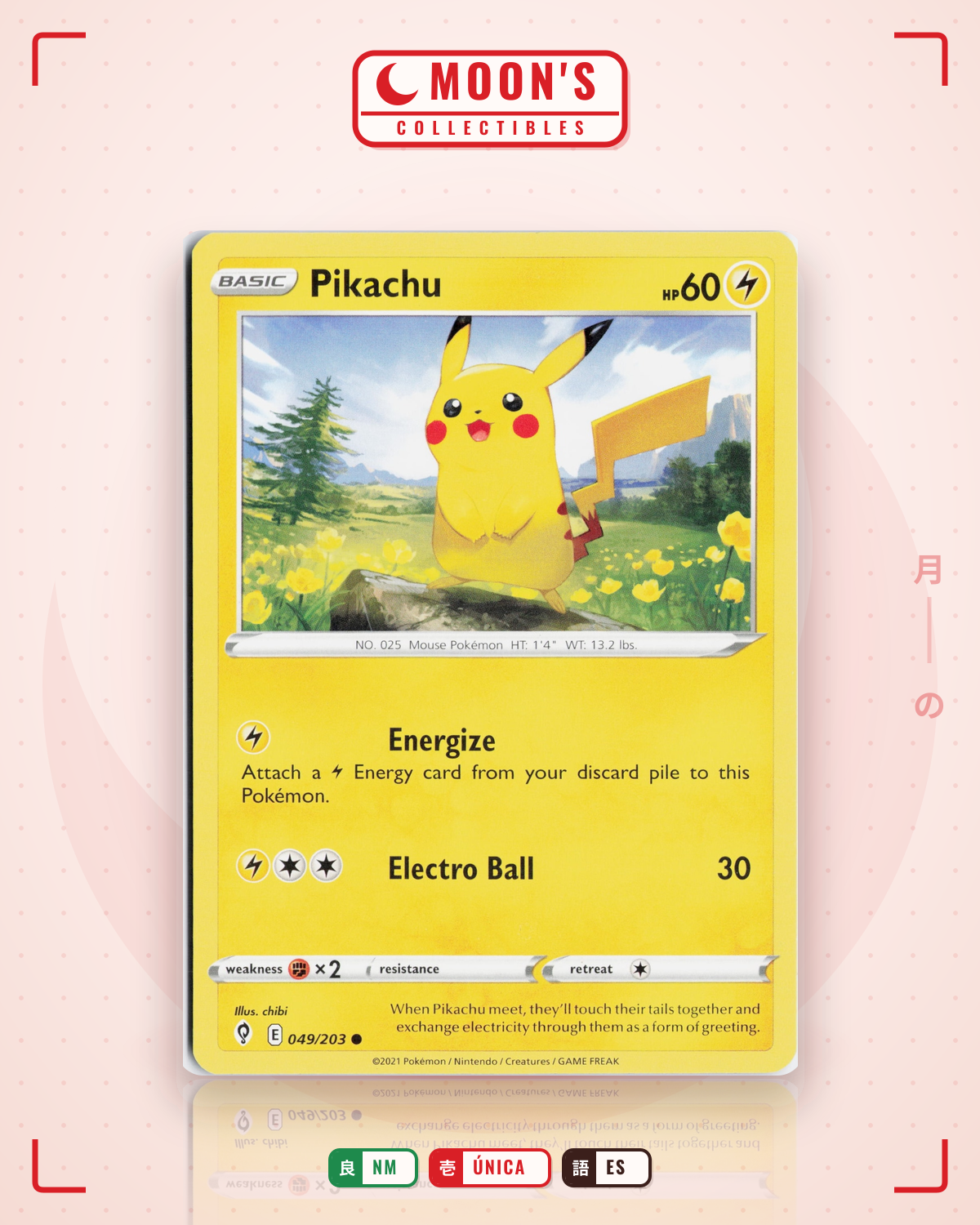 Carta Pokémon Pikachu · Evolving Skies #049/203 (NM) — pieza única en Moon's Collectibles México