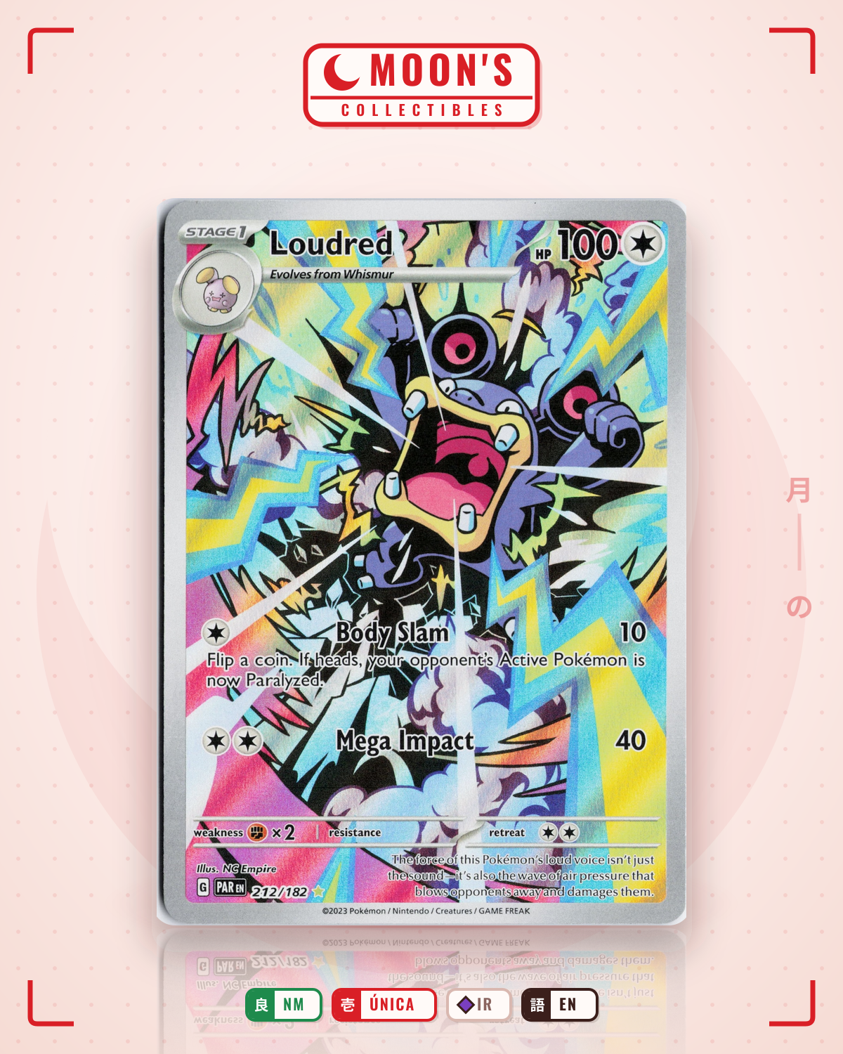 Carta Pokémon Loudred · Paradox Rift #212/182 (NM) — pieza única en Moon's Collectibles México