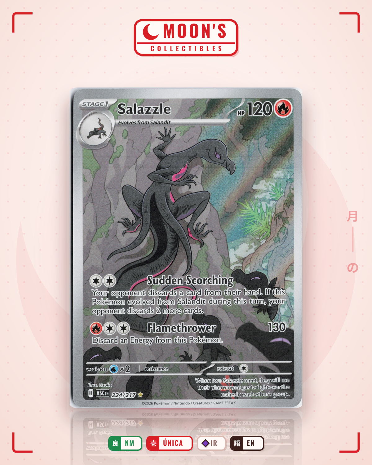 Carta Pokémon Salazzle · Ascended Heroes #224/217 (NM) — pieza única en Moon's Collectibles México