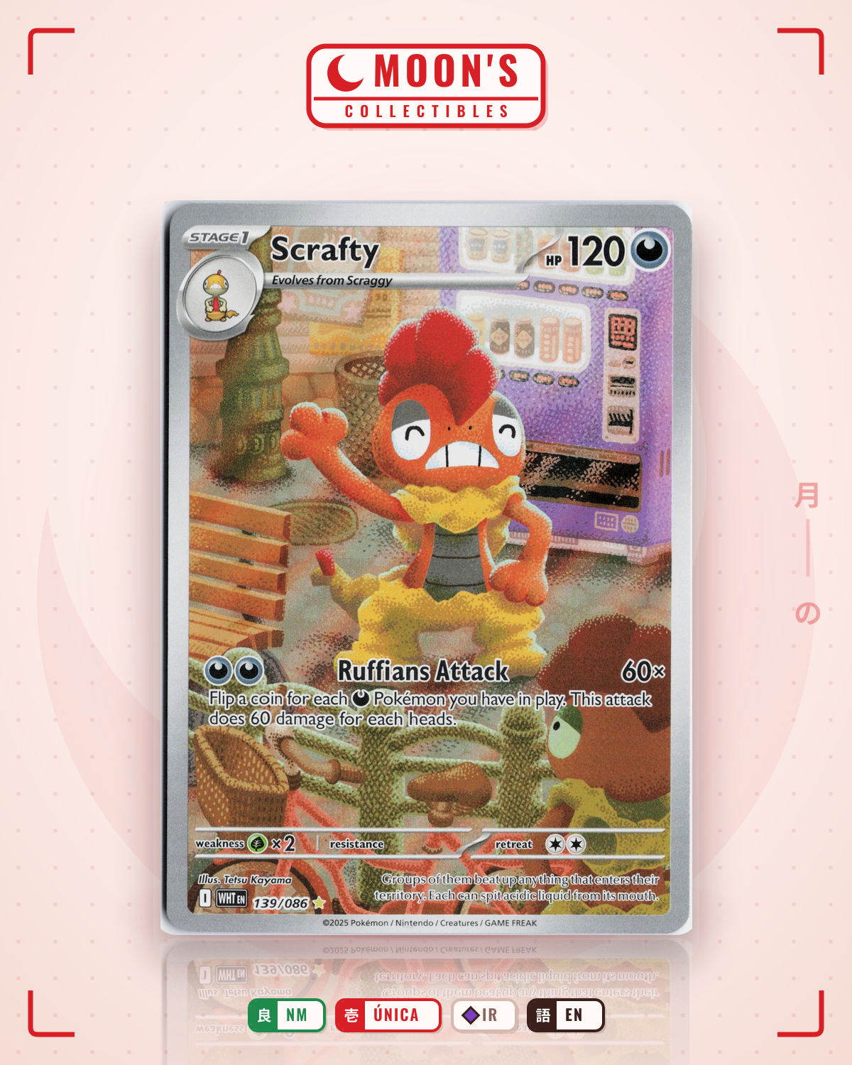 Carta Pokémon Scrafty · White Flare #139/086 (NM) — pieza única en Moon's Collectibles México