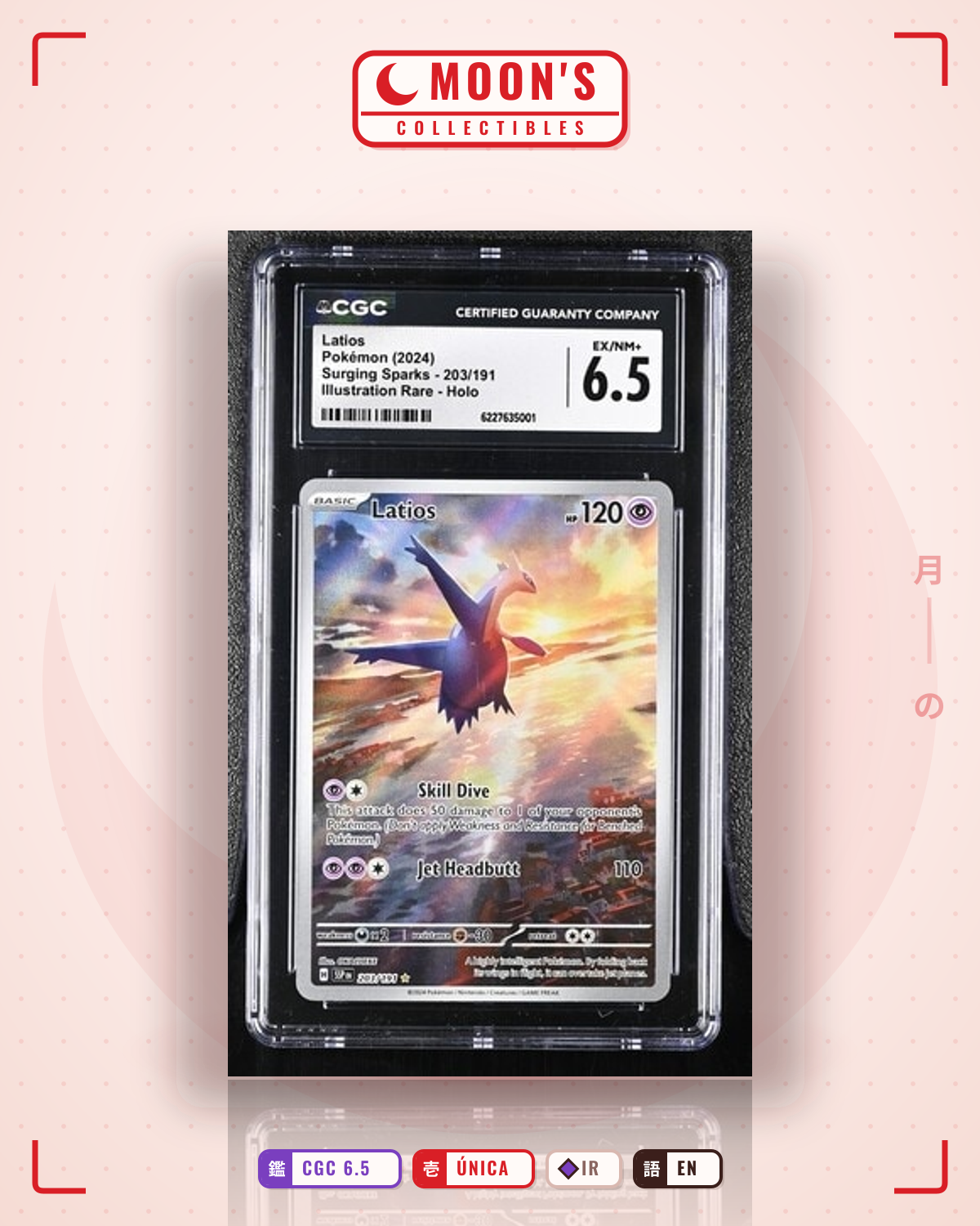 Carta Pokémon Latios · Surging Sparks #203/191 (CGC 6.5) — pieza única en Moon's Collectibles México