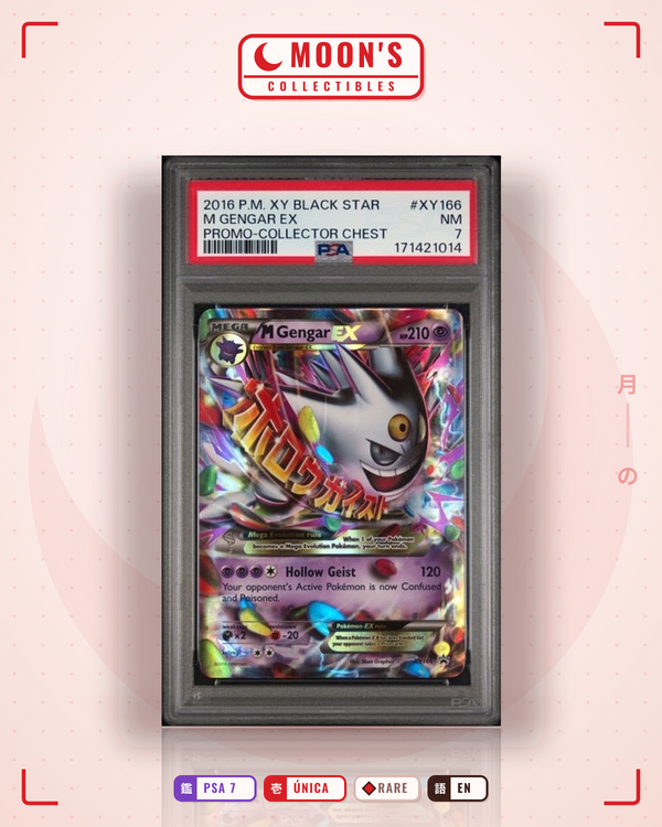 Carta Pokémon M Gengar-EX · XY Black Star Promos #XY166 (PSA 7) — pieza única en Moon's Collectibles México
