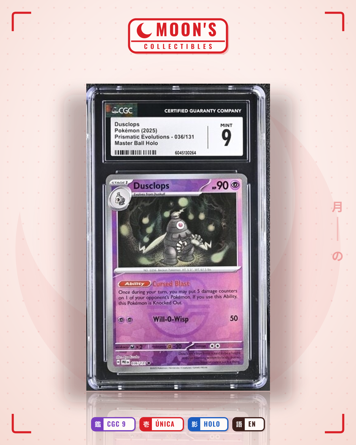 Carta Pokémon Dusclops · Prismatic Evolutions #036/131 (CGC 9) — pieza única en Moon's Collectibles México