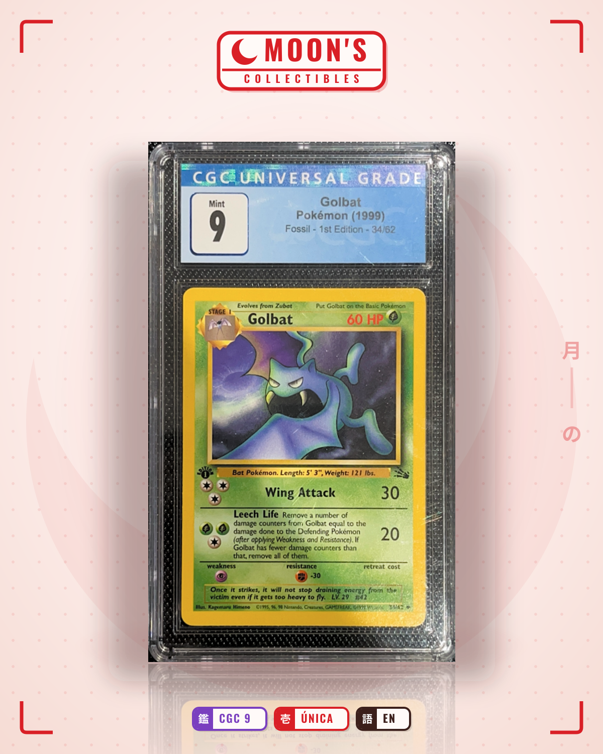 Carta Pokémon Golbat · Fossil #34/62 (CGC 9) — pieza única en Moon's Collectibles México