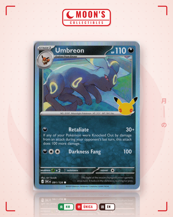 Carta Pokémon Umbreon · 30th Celebration #091/128 (NM) — pieza única en Moon's Collectibles México
