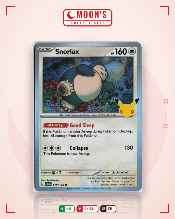 Carta Pokémon Snorlax · 30th Celebration #119/128 (NM) — pieza única en Moon's Collectibles México