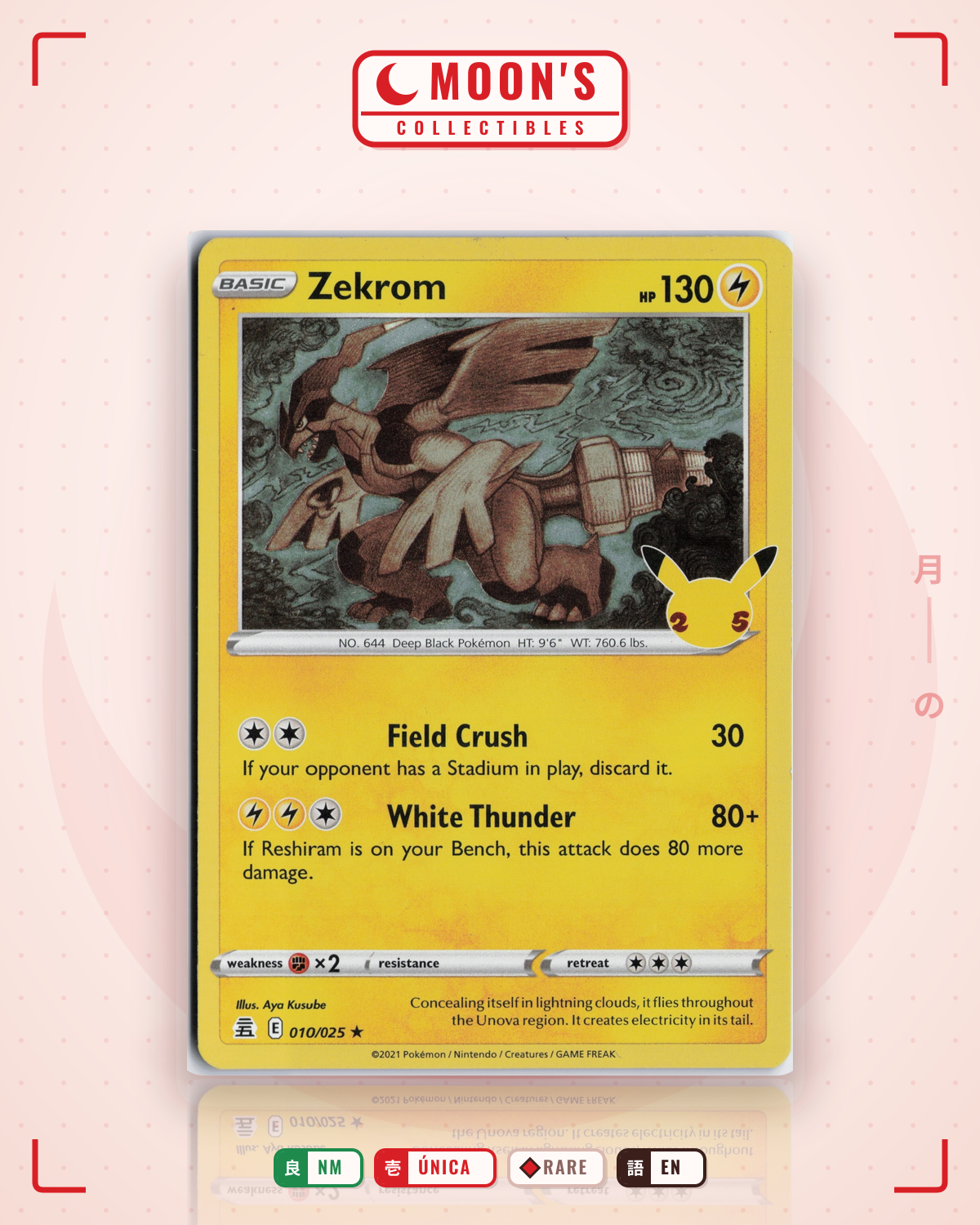 Carta Pokémon Zekrom · Celebrations #10 (NM) — pieza única en Moon's Collectibles México