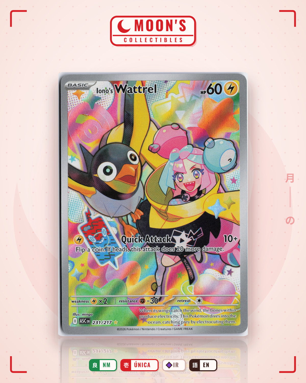 Carta Pokémon Iono's Wattrel · Ascended Heroes #231/217 (NM) — pieza única en Moon's Collectibles México